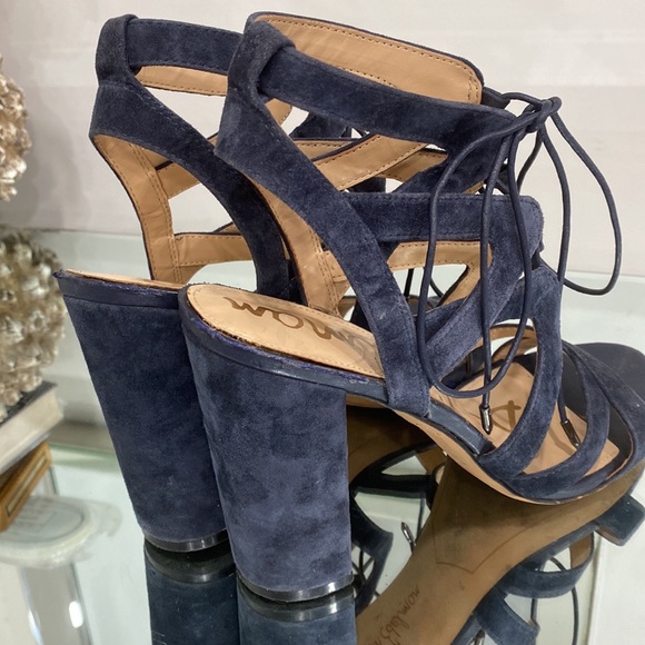 Sam Edelman Lace Up Yardley Suede Leather Navy Blue High Heel Sandals 8.5 US - Picture 8 of 11
